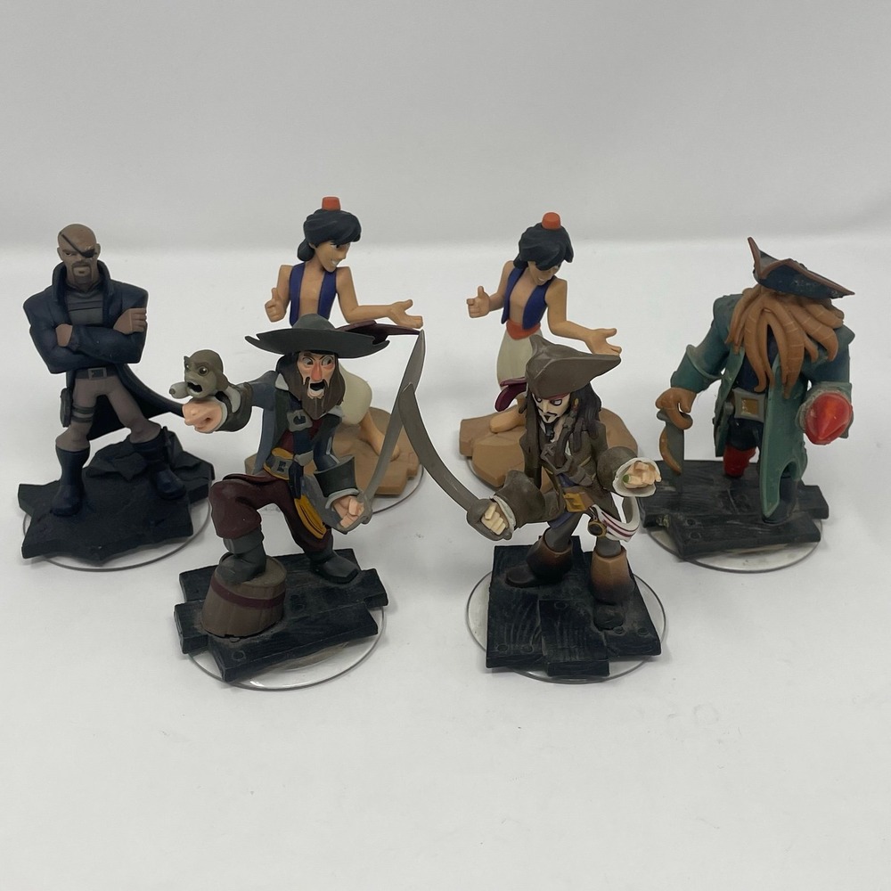 Disney Infinity Figure Lot 6 Pirates Jack Barbossa Davy Jones Nick Fury Aladdin